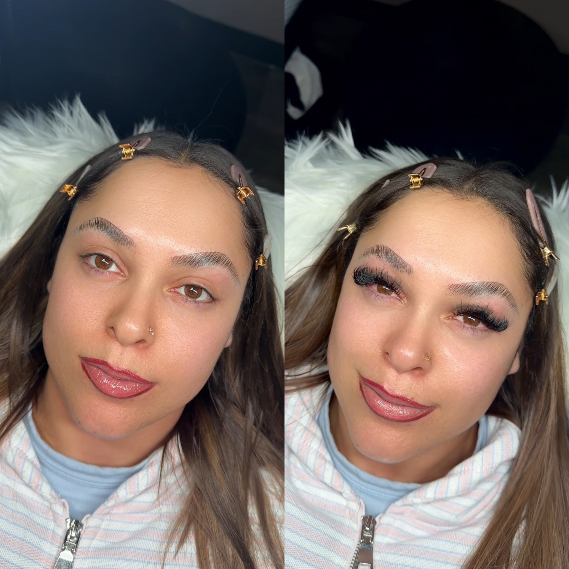 DZGLAMM lashes before and after — Mega Volume Cat-Eye Wispy